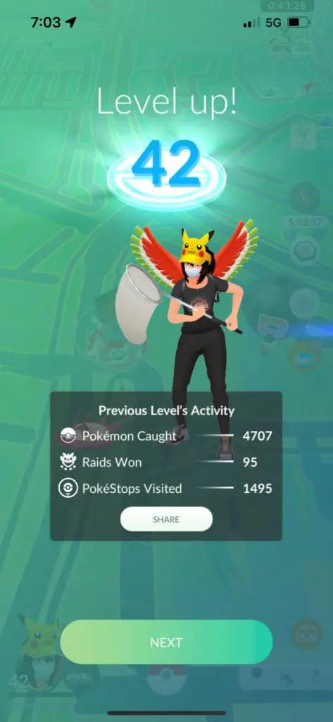 Level up 42 screen with summary