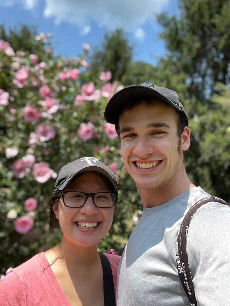 Xak and Dani at a garden.