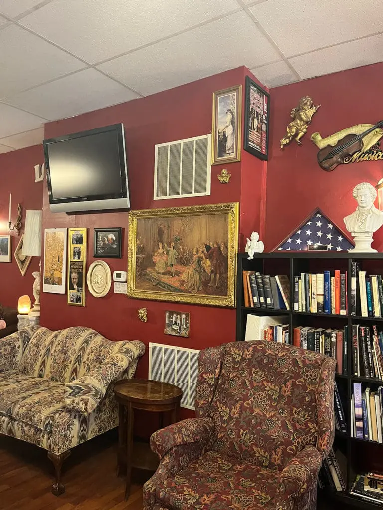 Caffe Amadeus Seating area with couches and chairs