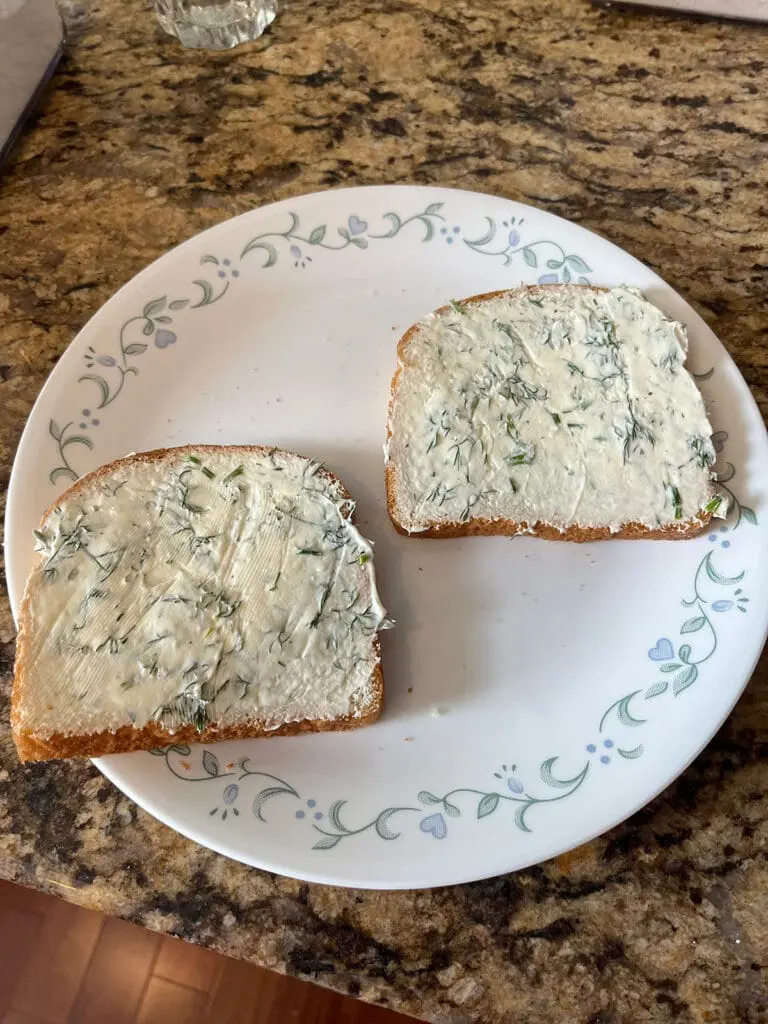 Cream cheese mixture on bread