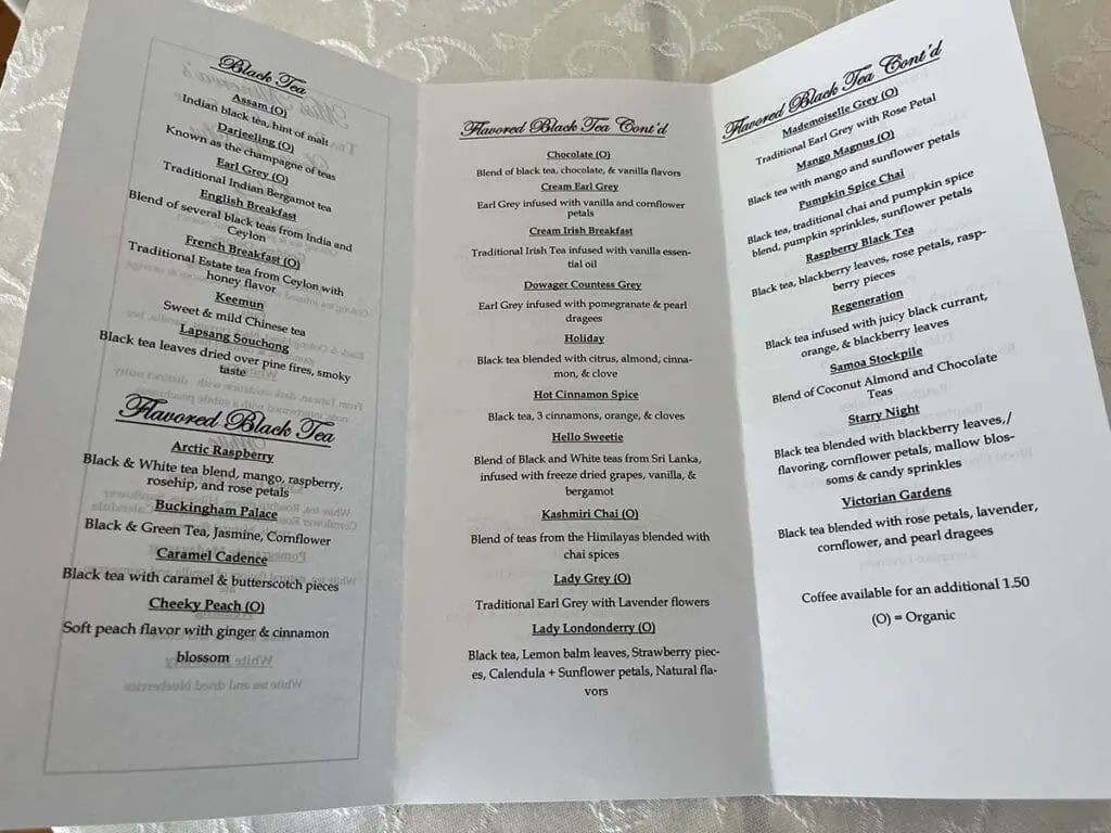 Miss Minerva's Tea Menu