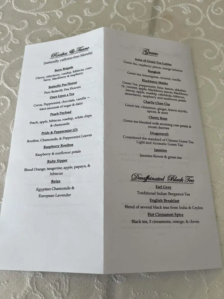 Miss Minerva's Tea Menu