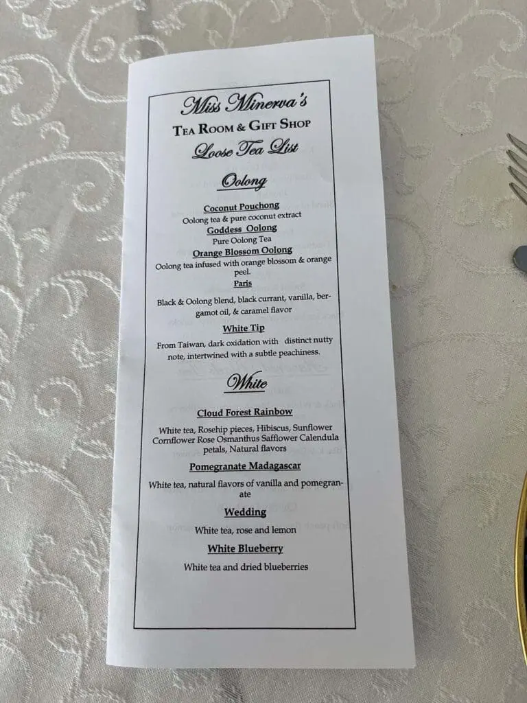 Miss Minerva's Tea Menu