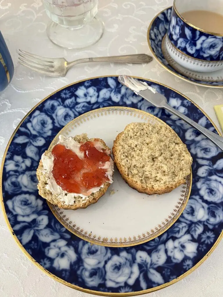 scone with cream and jam