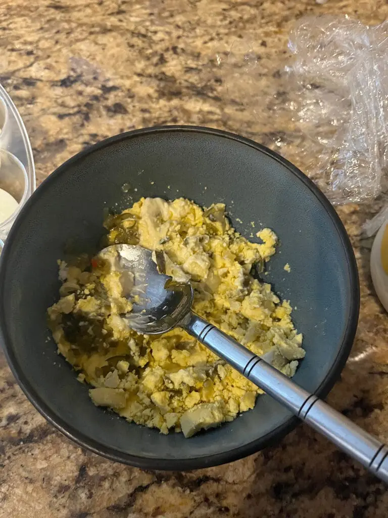 Deviled Eggs mixture in bowl