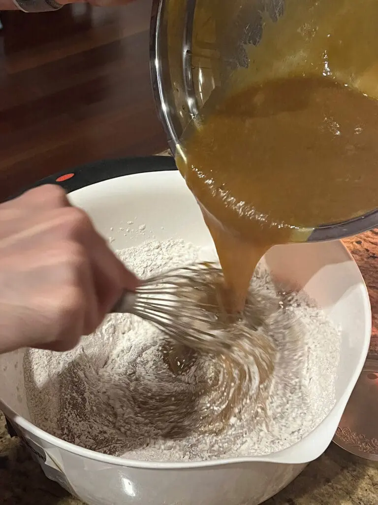 Spice cake combine wet and dry