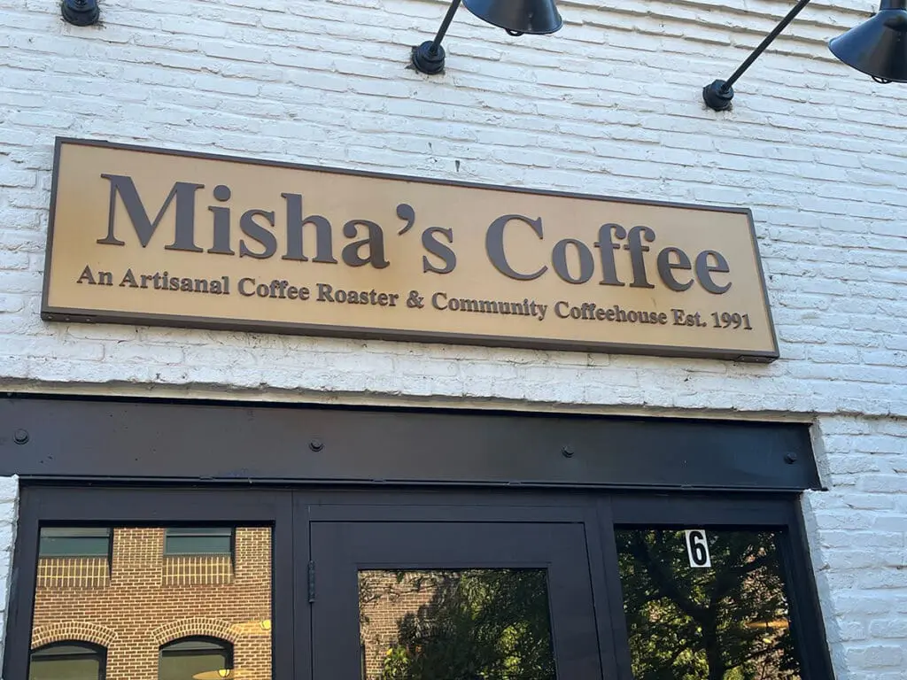 Misha's coffee shop sign