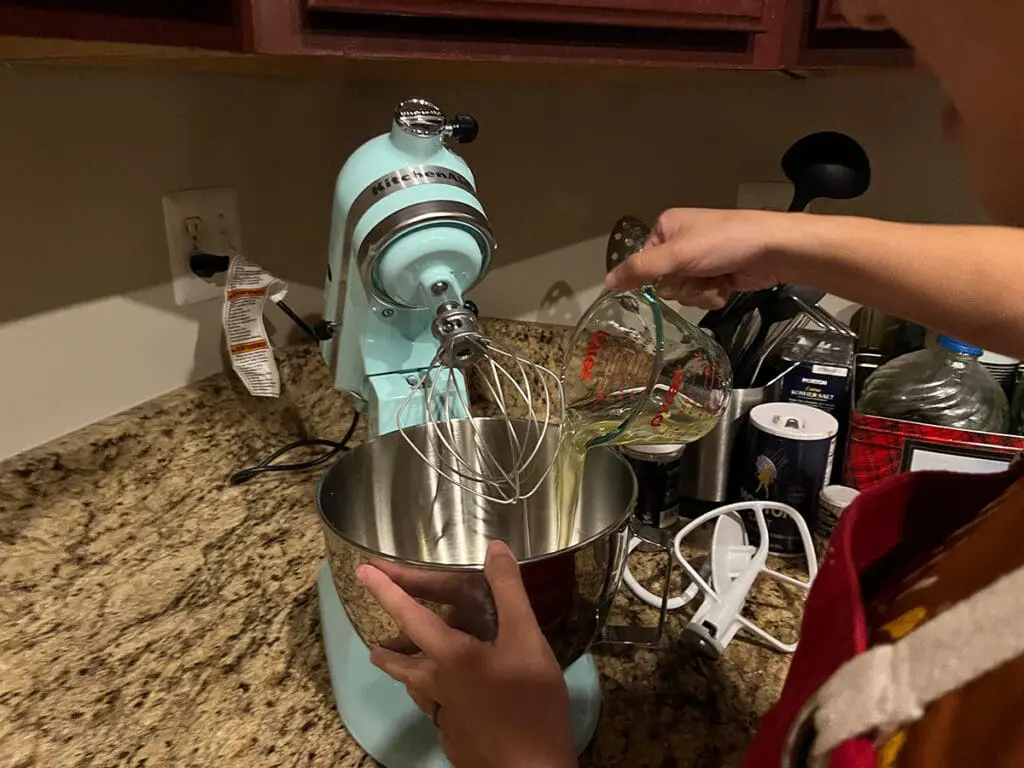 Pouring in egg whites