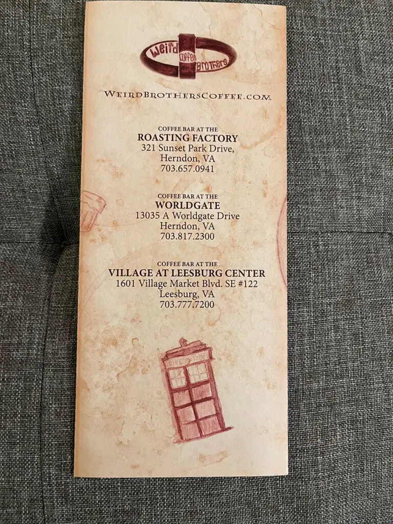 Weird brothers menu back