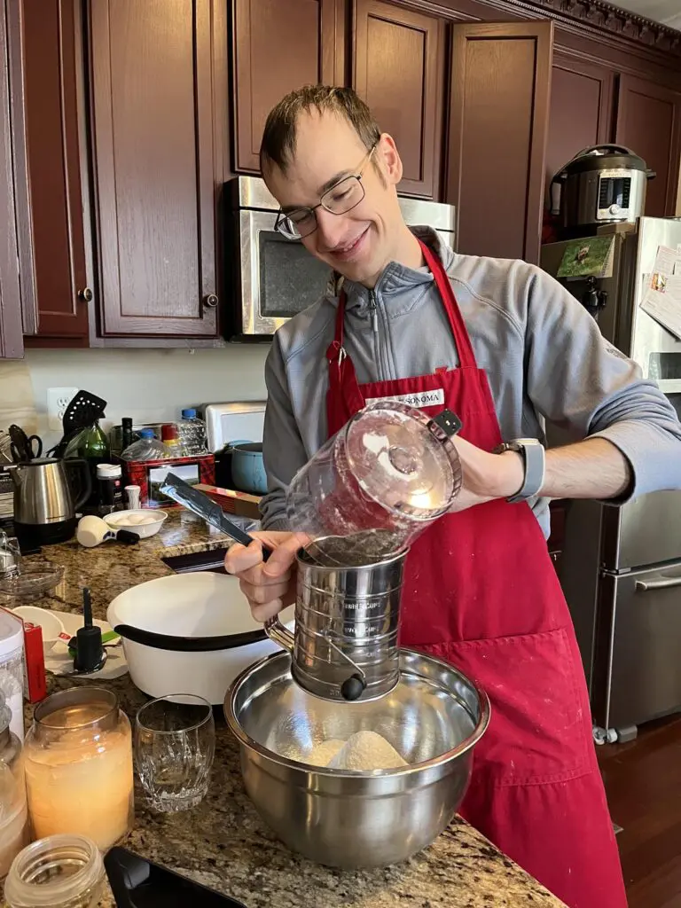 Macaron ingredients in sifter