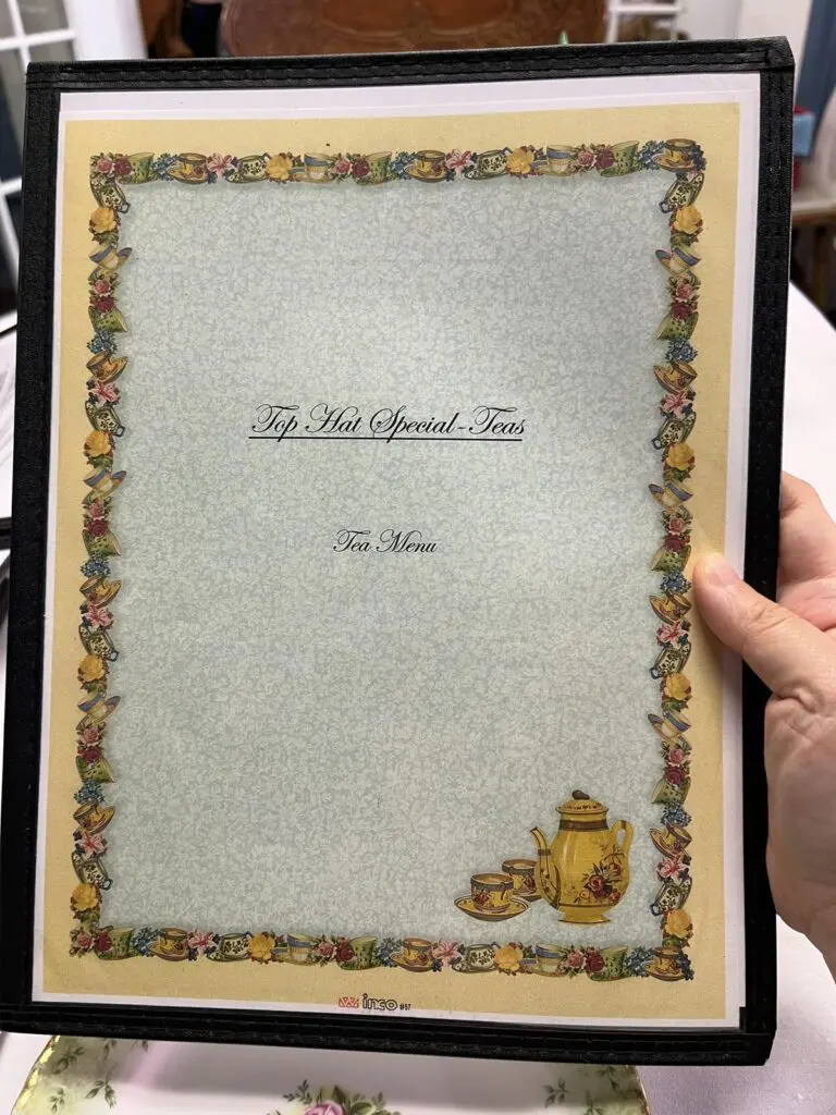 Top Hat Special Teas tea menu