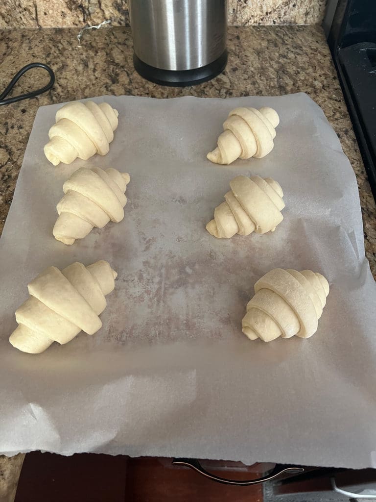 Croissants after rising