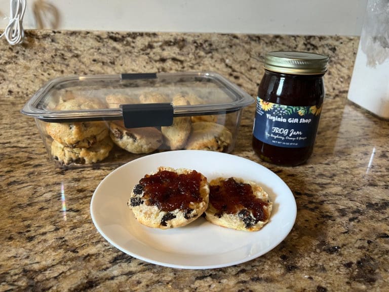 Fig scones with fig jam on plate