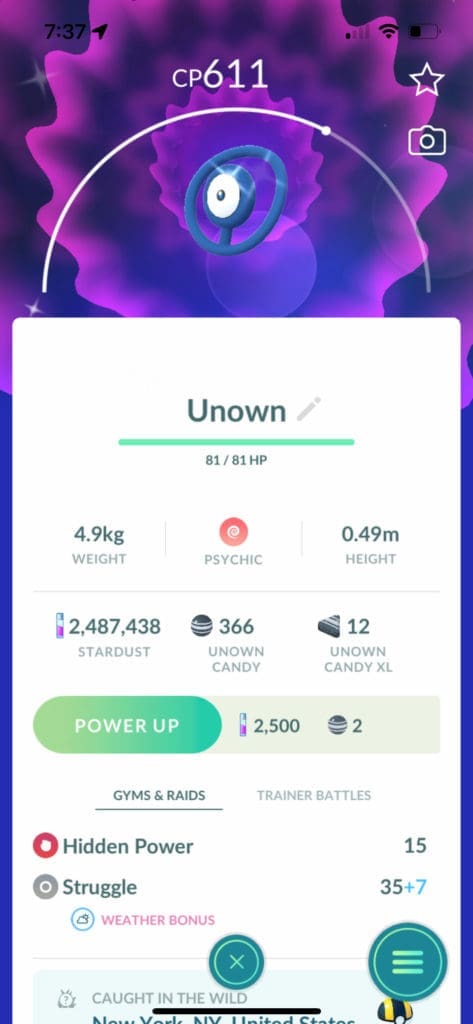 Unown pokemon caught in New York