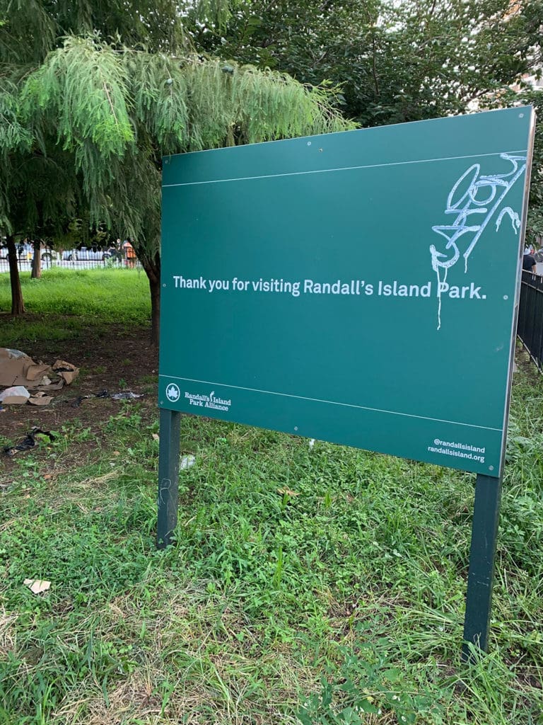 Randall's Island Park sign from the back