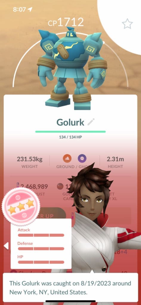 Hundo Golurk caught in Randall's Island Park