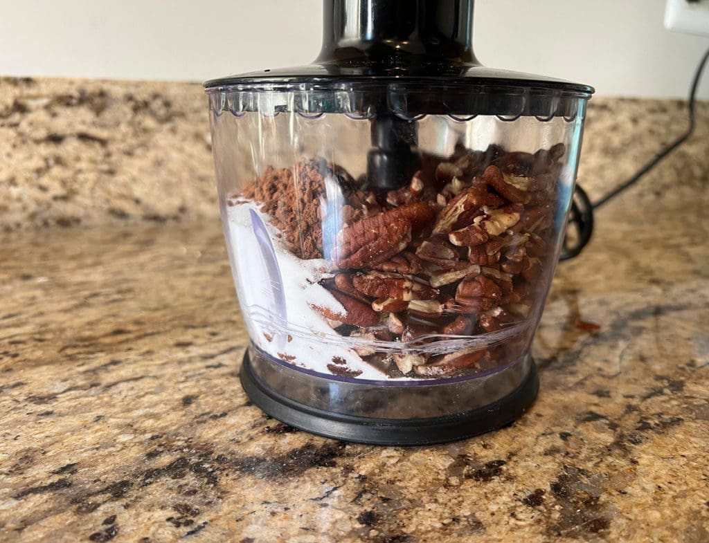 Whole pecans in food processor