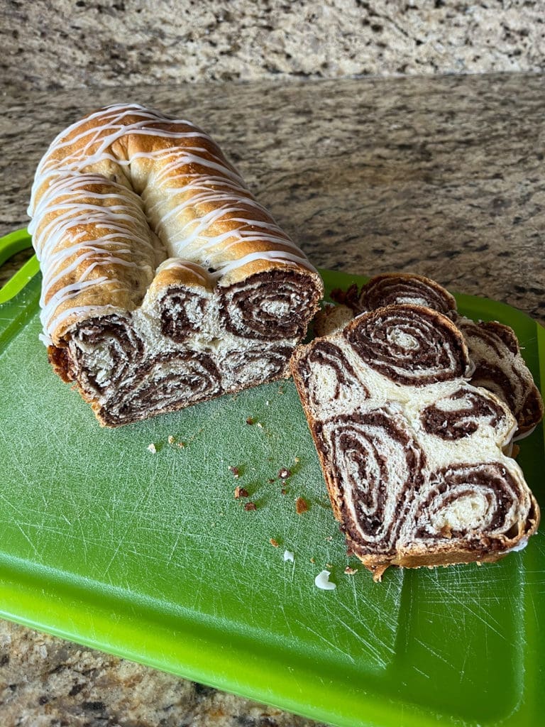 Povitica sliced bread on cutting board