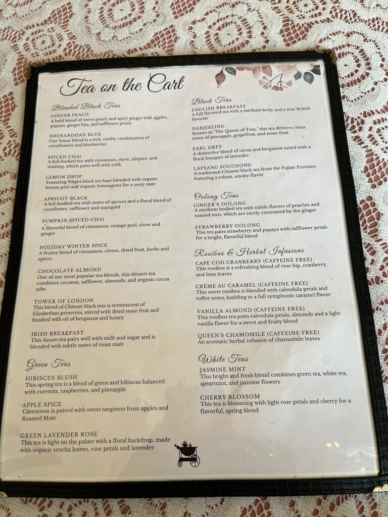 Tea Cart Tea menu