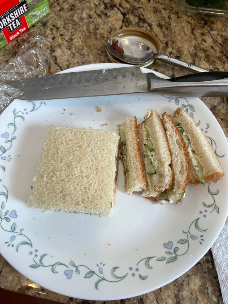 Cucumber sandwich with offcuts