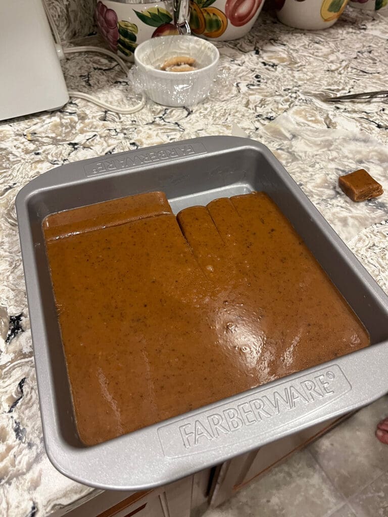 Caramels in a baking tin